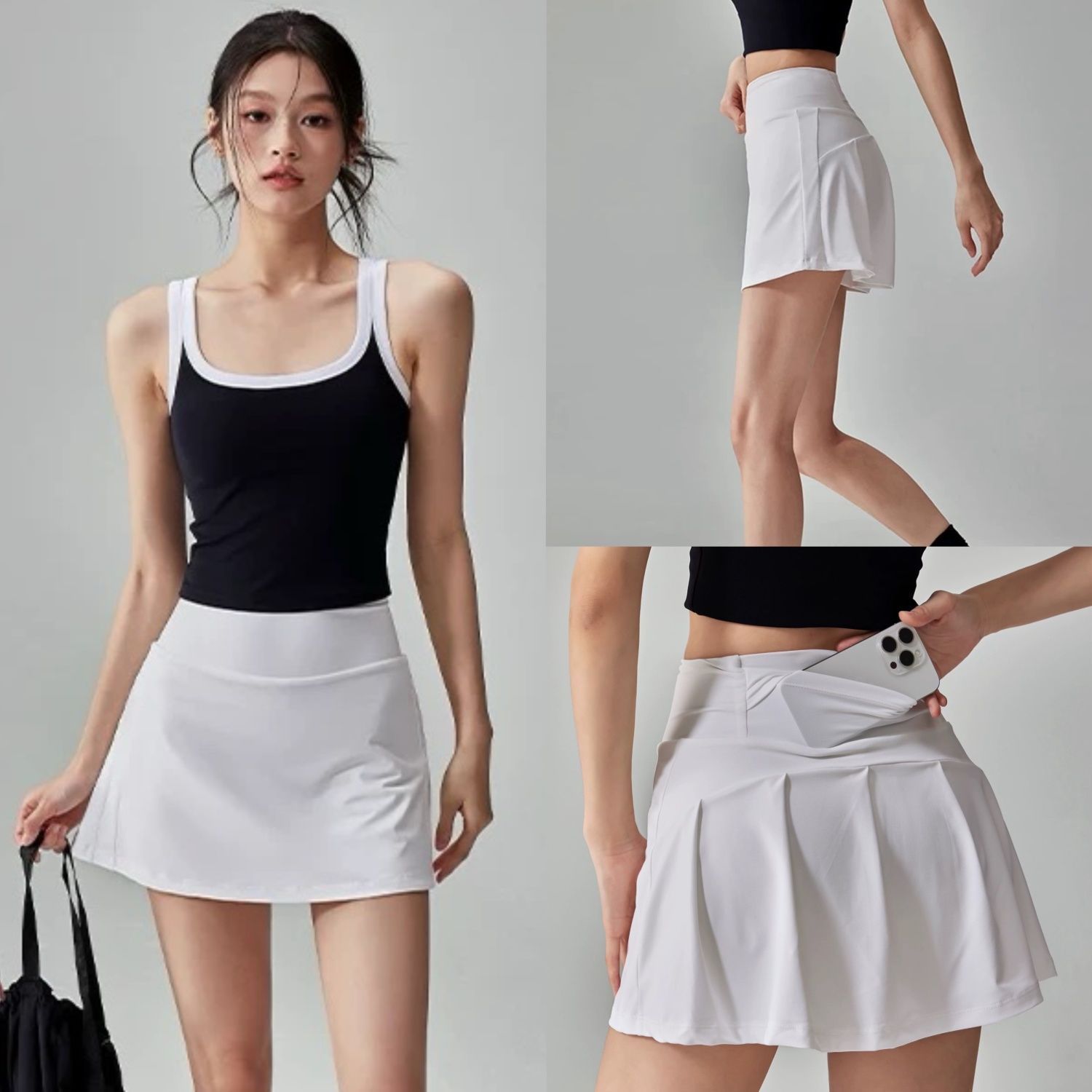 Yoga Fitness Wear - 2点セット 新品 ヨガセット ストラップ付きスポーツブラ ファッション性のある通気性のあるヨガスカート ポケット付き