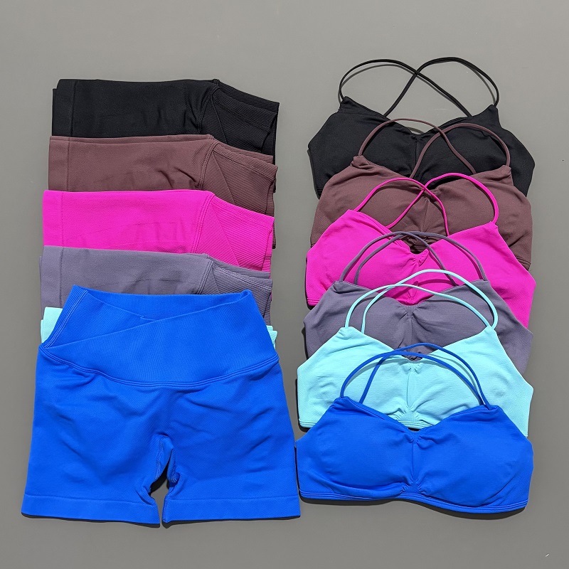 Yoga Fitness Wear - 2ピース ビジョンジムセット レディース ヨガ クロップトップ ハイウエスト