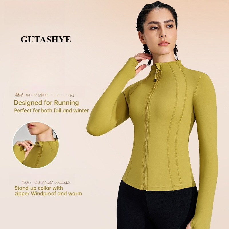 Yoga Daily Fitness - 女性用ジップアップ長袖ヨガジャケット、スリムで日焼け防止機能付きアウターウェア、ランニング、フィットネス、アウトドア、ジム、デイリーカジュアル、アスレチックコート