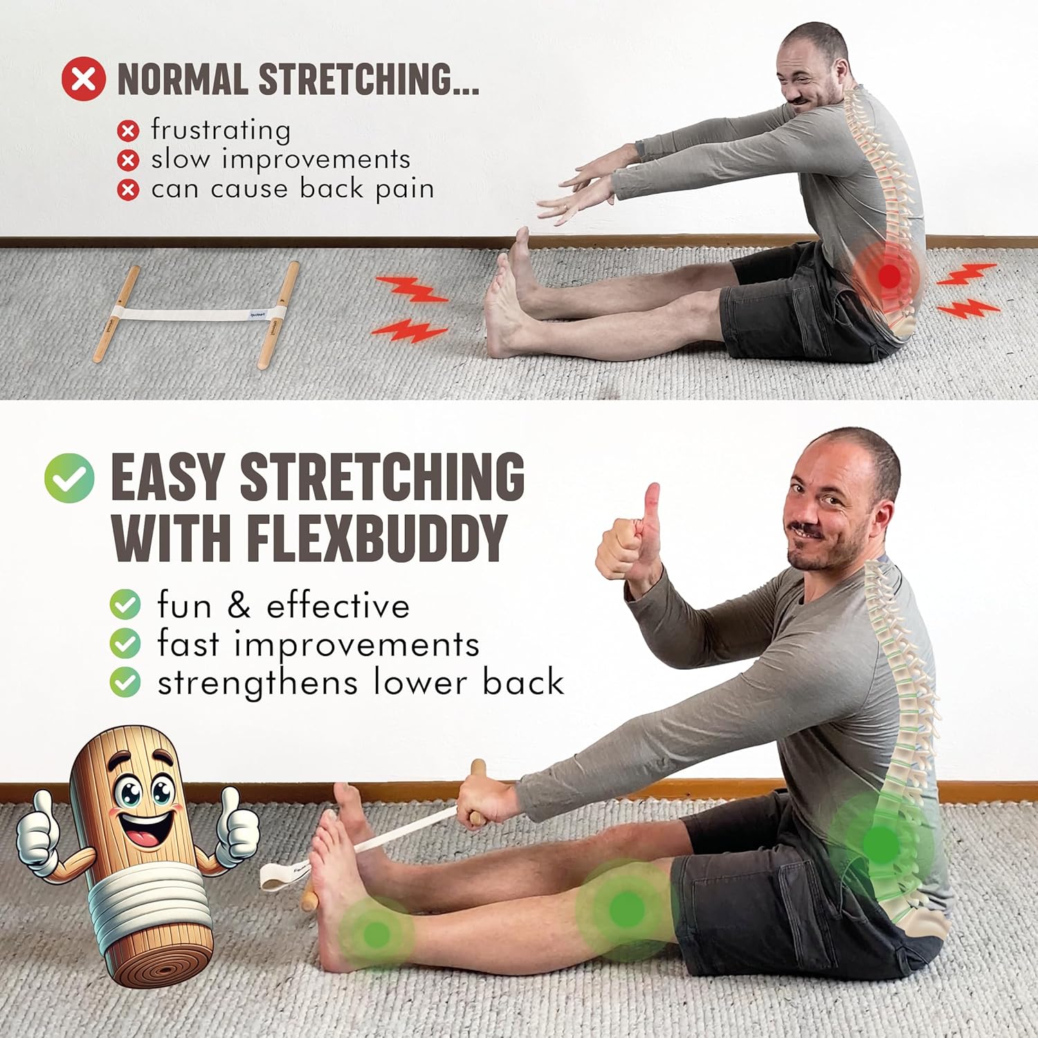 ハムストリングストレッチャー 調節可能なフレックスストラップ - Yoga Fitness Usa のレビューと価格