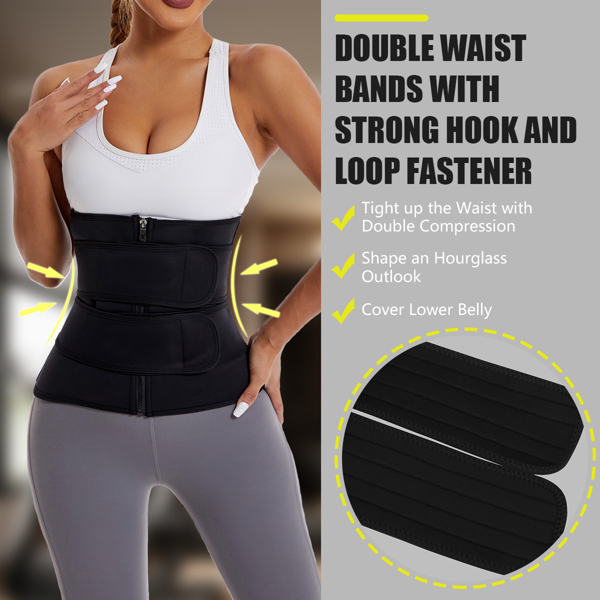 女性用ウエストトレーナーベルト ダブルストラップ ジッパー  - Weight Lifting Belt のレビューと価格