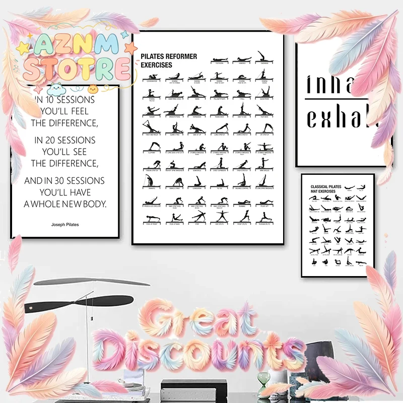 ピラティスワークアウトチャートポスターキャンバスプリント、ヨ - Yoga Fitness Rooms のレビューと価格
