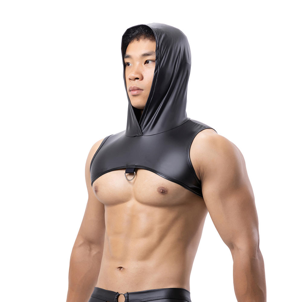 男性フェイクレザーフード付きフィットネスタンクトップ胸ハーネ - Gymnastics Rings のレビューと価格