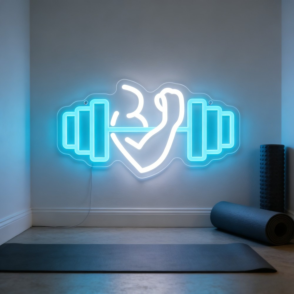 上腕二頭筋ダンベルネオンサインLEDウォールアート、ホームジ - Yoga Fitness Rooms のレビューと価格