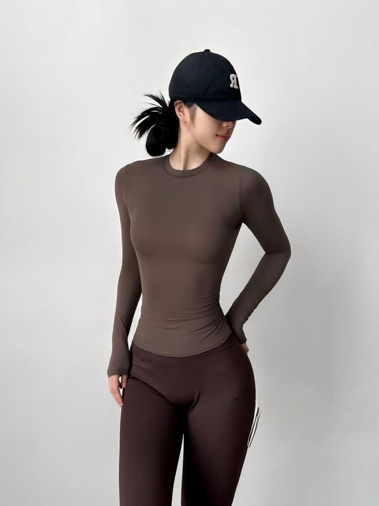 スリムフィット長袖ヨガフィットネスTシャツ速乾軽量ガールズト - Yoga Fitness Wear のレビューと価格